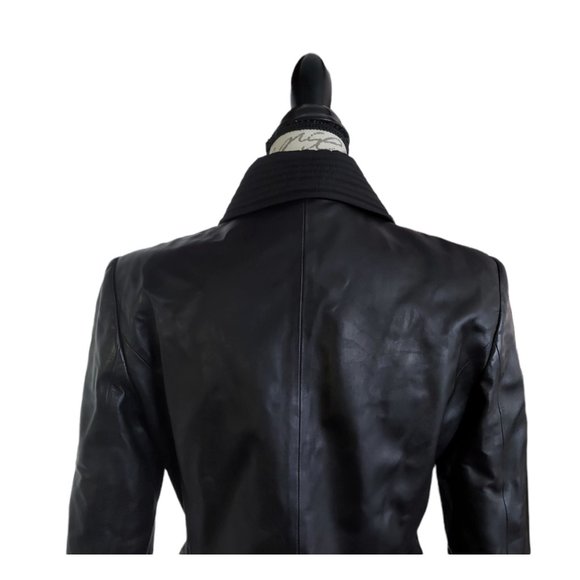 ARMANI COLLEZIONI Women's Black Leather Peplum Jacket Size 8 - Picture 4 of 11